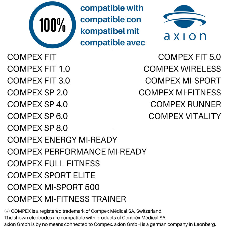 axion Set of 20 TENS Unit Electrode Pads - 4x2" - Compatible with Compex Muscle Stimulators and TENS Devices with 3.75mm Snap Button