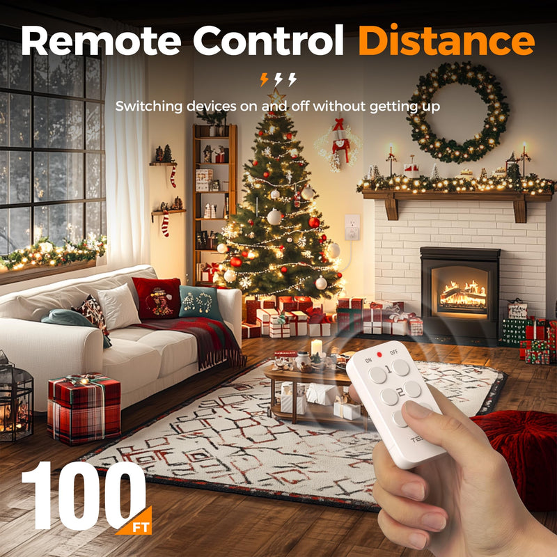 Remote Control Outlet Plug, TESSAN Wireless Light Switch Kit Indoor for String Lights, Lamps, Home Small Appliances, Wireless Power Socket 100ft RF Range, 15A/1875W (1 Remote and 3 Outlets) Grey-1 remote+3 outlet
