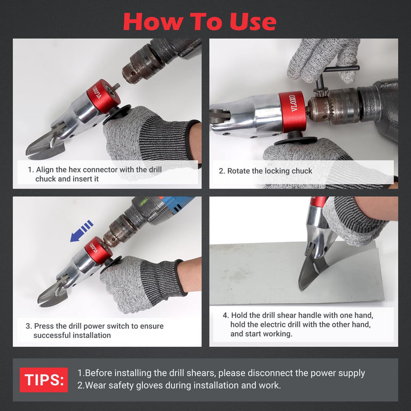 VLOXO Sheet Metal Cutter Drill Attachment Compatible with Multiple Models of Electric Drill, Heavy Metal Cutter for Cutting Iron and Aluminum The Drill Shear Attachment with 360 Degree Pivoting Handle
