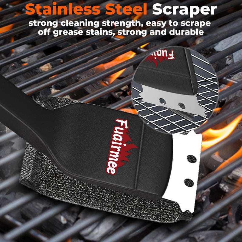 2PCS Bristle Free Grill Brush with Scraper, Efficient Cleaning, Safe Grill Accessories for Weber Gas/Stainless Steel Grates/Charcoal Grill, Gift for Dad Black