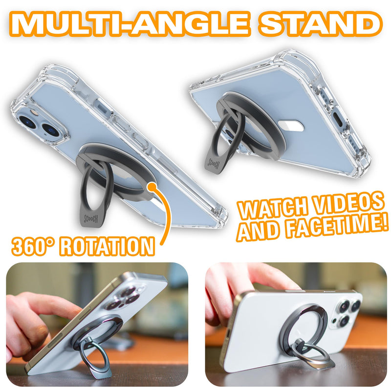 Scooch Magnetic Phone Ring Holder for MagSafe Phone Grip [MagRing 2.0], Magnetic Ring with Adjustable Stand, Strong Magnets, for iPhone 15/14/13/12, Compatible with MagSafe Accessories Gray