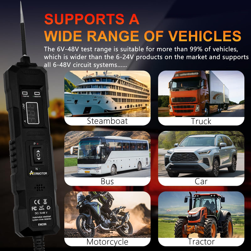 6V-48V DC Car Power Circuit Probe Tester with Dual LED Lights,Electric Circuit Tester Automotive,Fuse & Voltage Tester,Electrical Automotive Digital Display Short Finder with 4.5M Cable
