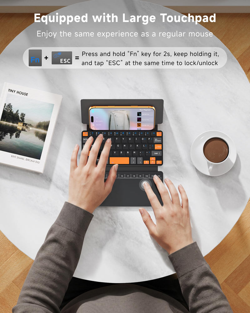 Mini Wireless Keyboard with Touchpad for Phones,Galaxy Z Fold 8 Ultra/8/7/6 | Ultra Compact, Portable Travel, Dual-device Bluetooth, Adjustable Stand, Leather Cover, Keyboard with Trackpad, For iPad mini