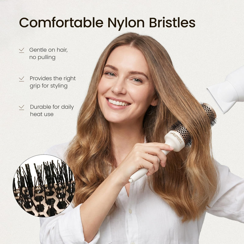  [AUSTRALIA] - AIMIKE Round Brush for Blow Out, NaturaVol Medium Round Hair Brush for Fine Hair with Nano Thermal Ceramic Tech, for Blow Drying & Styling, Adds Volume & Smoothness (43mm Barrel, 63mm Bristle) 43mm,63mm with Bristles