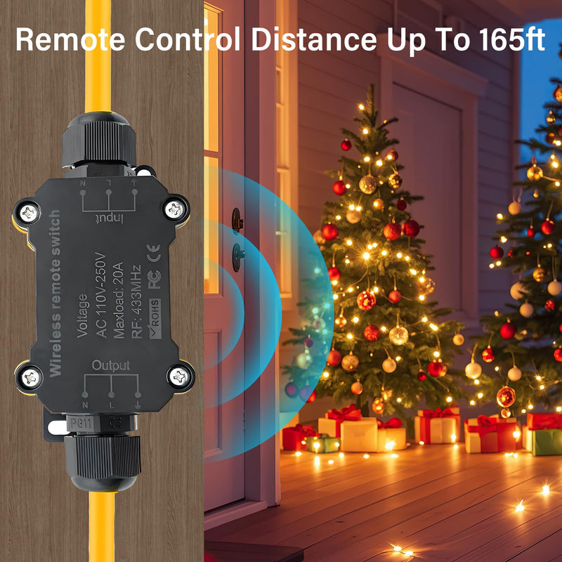 AC110V Waterproof Remote Control Power Switch,Equipped with a Multi-Functional Socket Plug, AC110/230/240/250 V/20A Waterproof Wireless Light Switch,165 Ft,Suitable for Lamps and Electrical Equipment 1 Way AC 110V Remote Control Switch