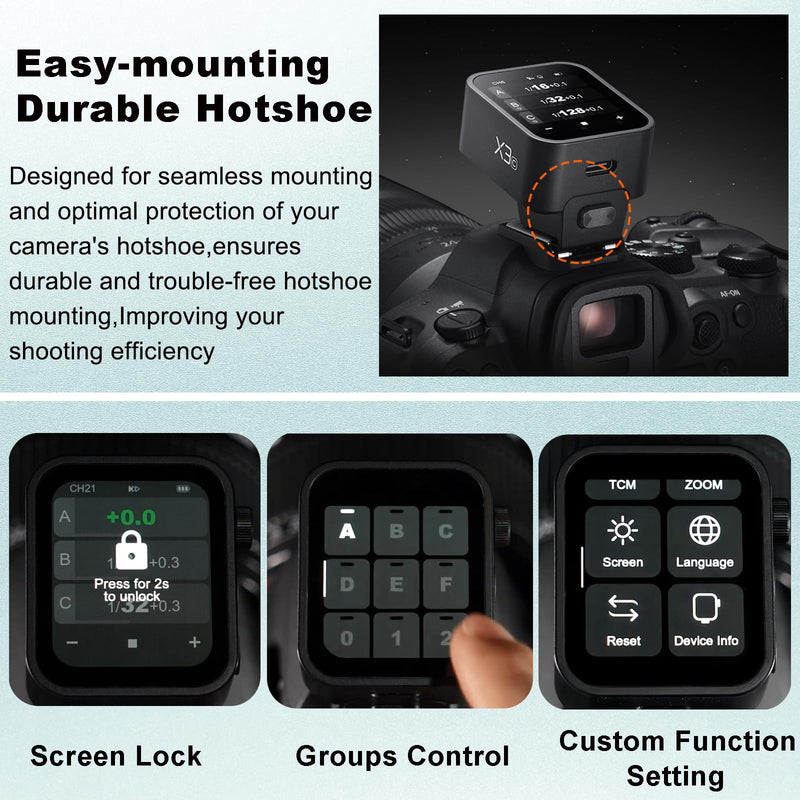 Godox X3-C X3C TTL Wireless Flash Trigger with Touch Screen,Compatible for Canon Camera Flash Transmitter for Studio Photography,TCM Function,Quick Charge Flash Trigger with 3.7V/850mAh Battery