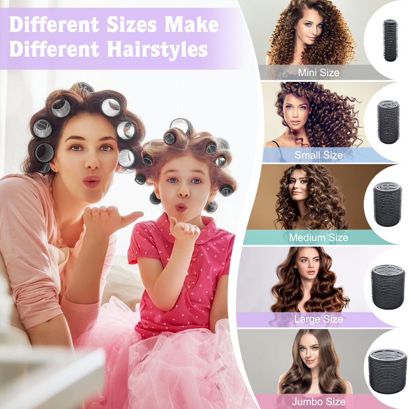 60 PCS Hair Rollers with Clips, Hair Curlers Rollers with 28 Metal Clips | 5 Sizes(60/48/36/25/15mm), Perfect for Long Medium Short Thick Hair (Black) 1 count (Pack of 1) Black