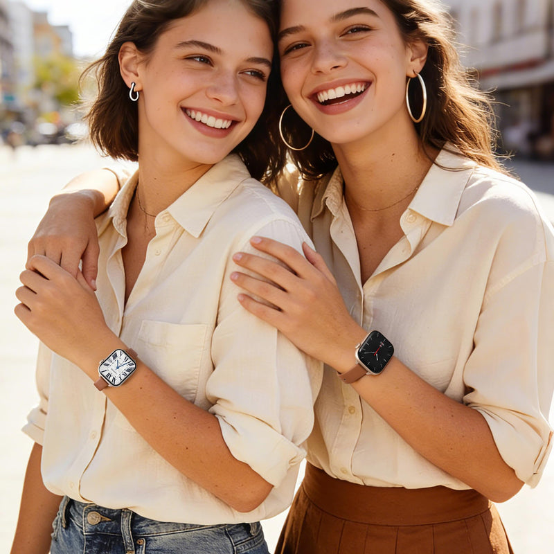 Vegan Leather Band for Apple Watch Bands for Women 40mm 41mm 42mm 38mm | Soft Slim Seamless Faux Leather Wristband, Fits iWatch Bands SE3-1 Series 11 10 9 8 7 6 5 4 3 2 1, Dressy & Fancy Brown with Rose Gold Buckle 38mm/40mm/41mm/42mm(Series 11 10)