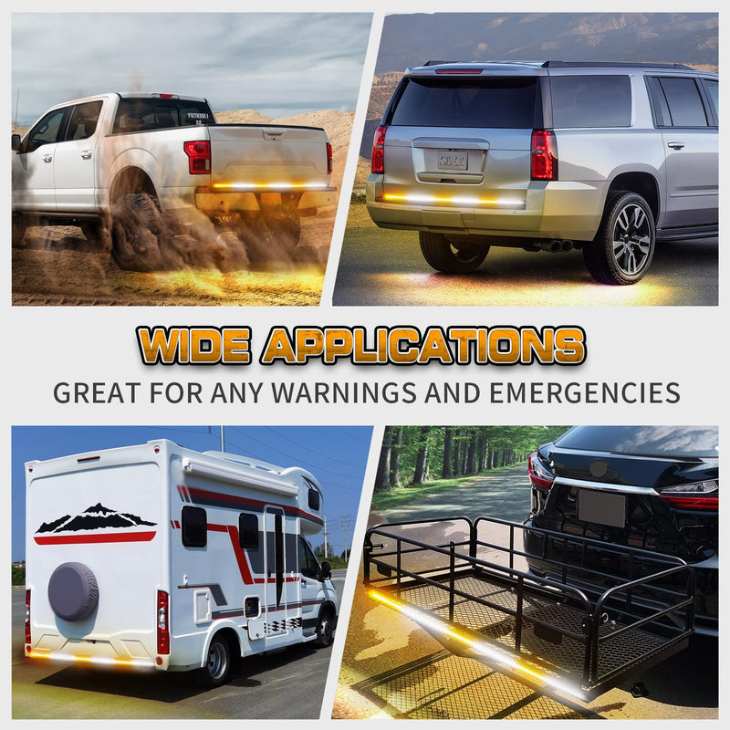 XRIDONSEN 48 inch Truck Tailgate Strobe Lights Strip Rear Window Lights 288 LED Tail Emergency Light Bar Amber White Flashing Warning Hazard Safety for Plow Trucks Construction Vehicles Pickup Trailer Amber/White