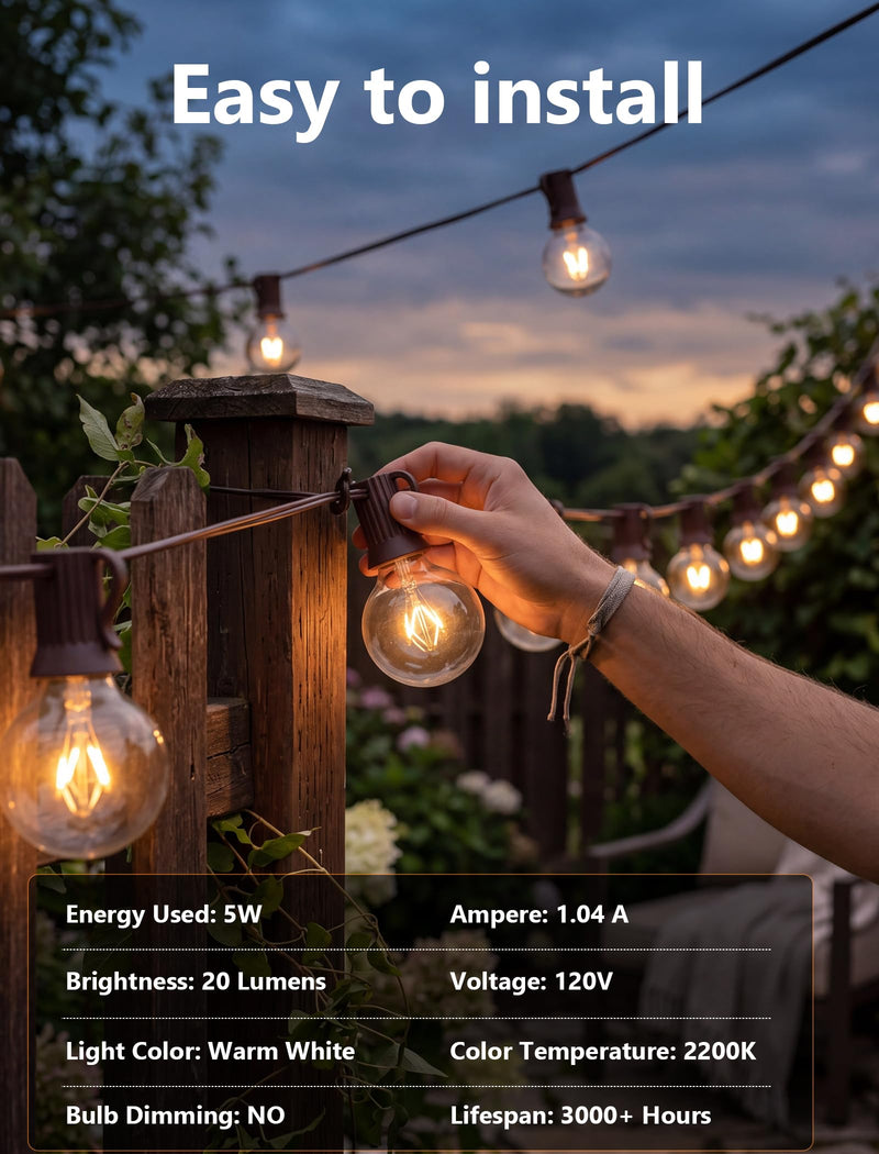 GOOTHY 50 Pack G40 Replacement Light Bulbs, 5W Incandescent Bulbs with E12 Candelabra Base, Clear Globe Replacement Light Bulbs for Outdoor String Lights Patio Backyard Garden Wedding Christmas Decor
