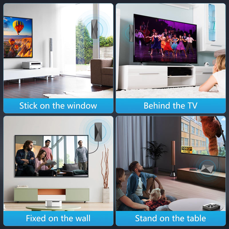 TV Antenna Indoor, 2025 Long Range Antenna for Smart TV with Amplifier Signal Booster for Local Channels,Digital inddor Antenna for All Older TV's-Supports 4K 1080p -33ft Long Cables