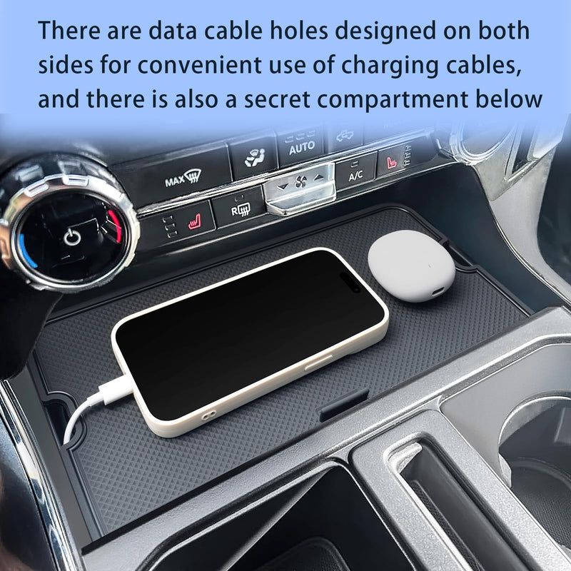 Center Console Compartment Cover for Ford F150 Accessories 2021-2024 2025/Lightning XLT PRO 2022-2025 Interior Hidden Panel Secret Pocket Lid USB Hole (Fits The Open Pocket in Front of The Shifter)