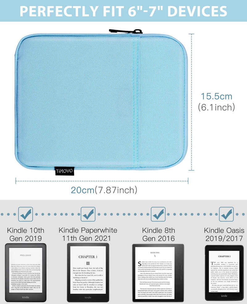 TiMOVO 6-7 Inch Sleeve Case for All-New Kindle 2022/10th Gen 2019 /Kindle Paperwhite 11th Gen 2021/Kindle Oasis E-Reader, Protective Sleeve Case Bag for Kindle (8th Gen, 2016), Light Blue