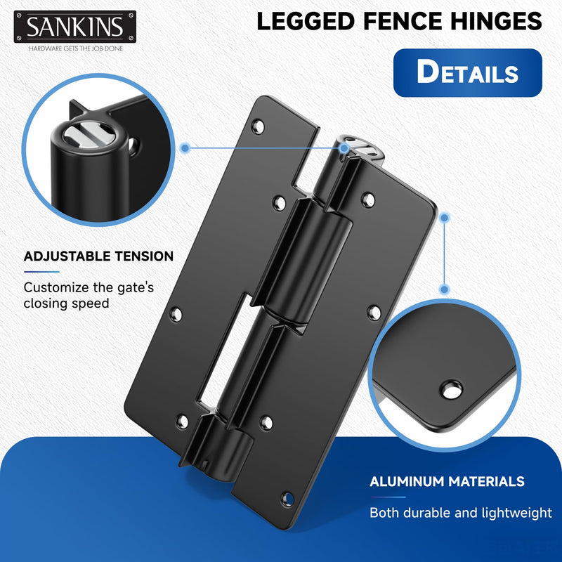 5-3/4" Adjustable Self Closing Aluminum Gate Hinges, Heavy Duty Gate Hinges for Metal Gates, Non-Legged Door Hinges Fence Gate Hinge for Pool Gate, Aluminum Gate, 2pcs, Black