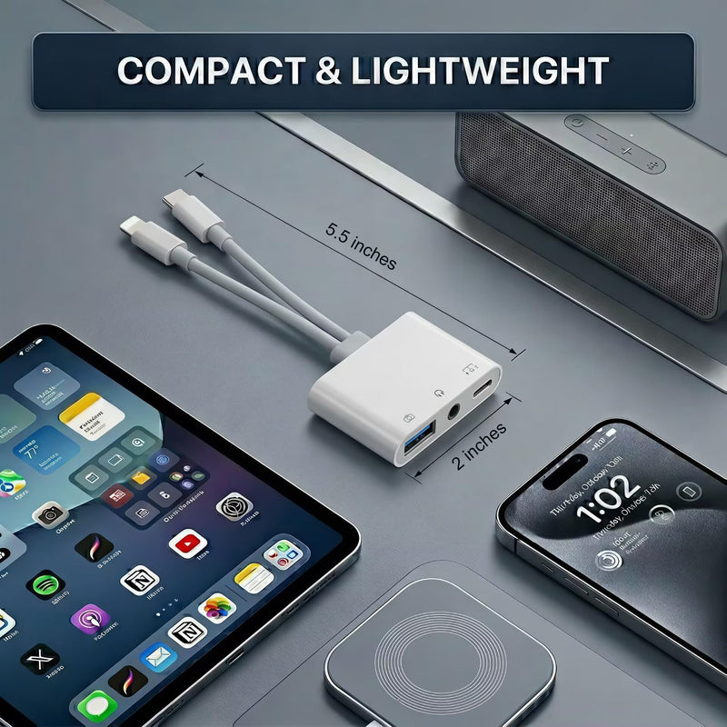 USB-C & Lightning to 3.5mm Audio Jack Adapter, Lightning to USB C Adapter with USB-A OTG Port and 3-in-1 USB-C Port for Charging, Data Transfer & Aux Audio, Compatible with iPhone17 iPad Galaxy S26