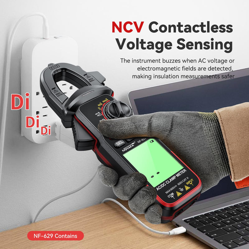 NOYAFA Digital Clamp Meter Multimeter 6000 Counts TRMS, Clamp Multimeter Tester for 600V AC/DC Voltage, High AC Current, Capacitance, Diode Test, Continuity Test, Temperature, Frequency Duty Cycle
