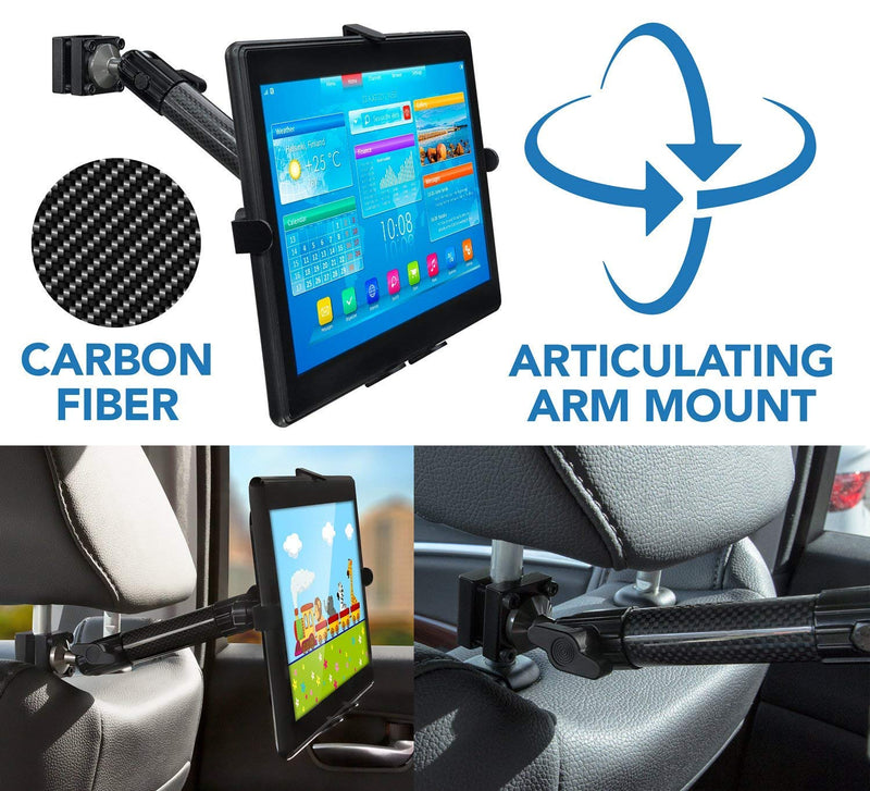 Mount-It! Premium Car Headrest Tablet Holder with Adjustable Arm, Heavy Duty Carbon Fiber Car Tablet Mount for iPad, Galaxy, & Fire Tablets (MI-7311)