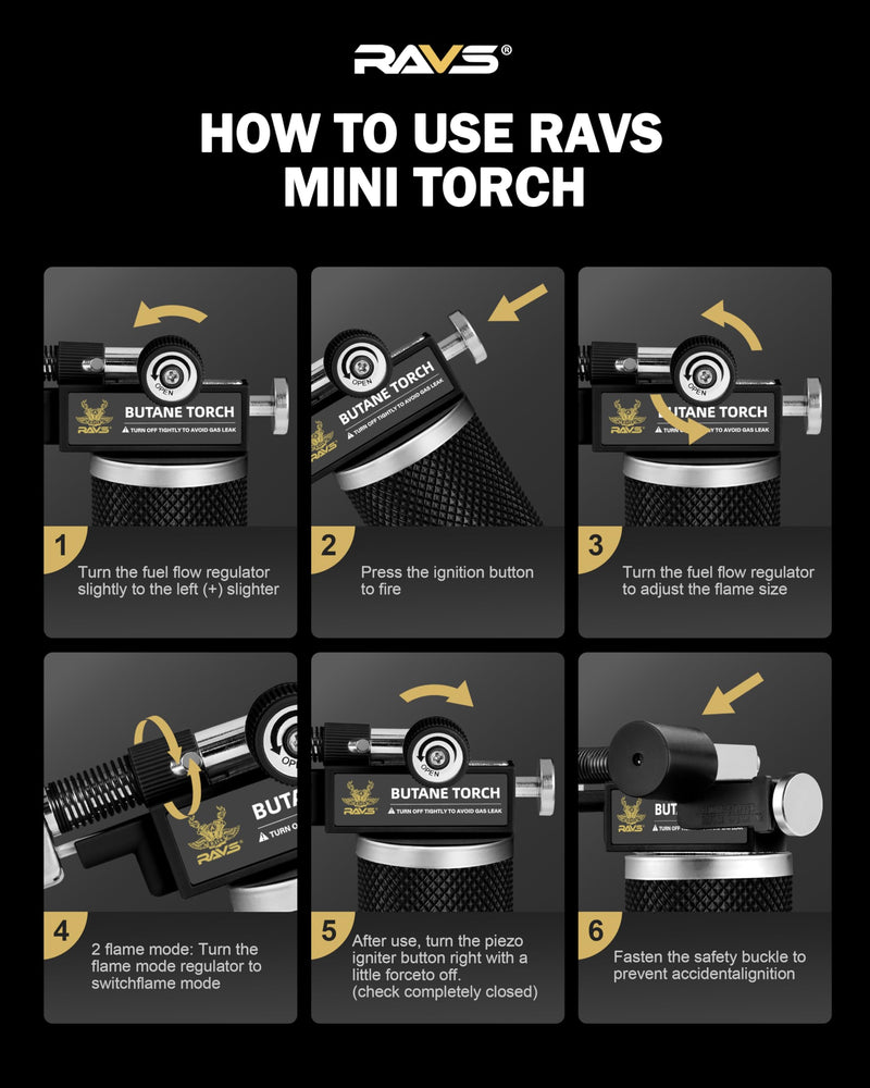RAVS Butane Torch Lighter, DUAL Flame Mode Kitchen Torch, Refillable Cooking Torch Gun, Creme Brulee Torch Lighter, Blow Torch for Cooking, Welding, Mini Torch Soldering Torch, Butane is Not Included Black