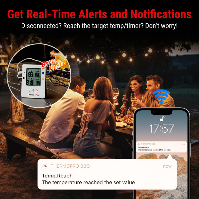 ThermoPro TP25 650FT Wireless Meat Thermometer with 4 Probes, Bluetooth Meat Thermometer for Cooking, BBQ Oven Food Smoker Thermometer Rechargeable White
