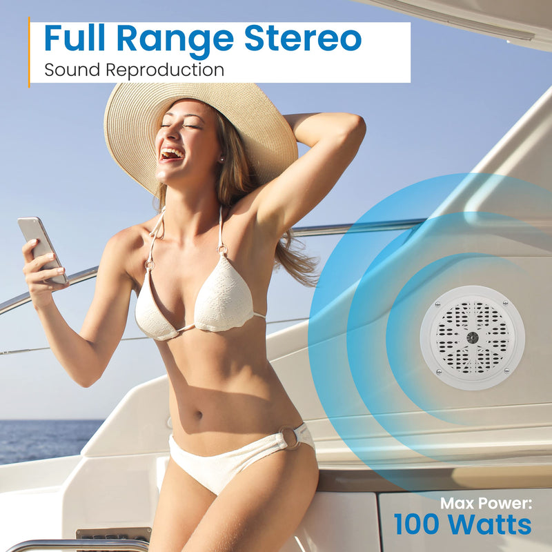 Pyle 4 Inch Dual Marine Speakers - Waterproof and Weather Resistant Outdoor Audio Stereo Sound System with Polypropylene Cone,Cloth Surround and Low Profile Design -1 Pai -PLMR41W (White) One Size