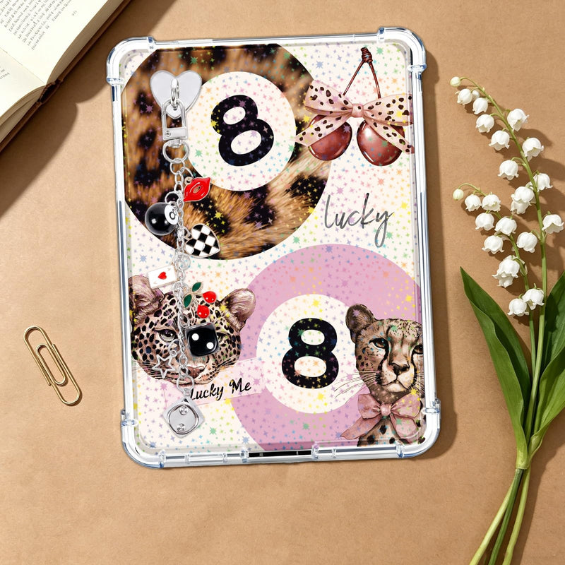 Rngmsi Insert Cardstock Charm for Kindle - 12Pcs Retro Cherry Leopard Print Cardstock Inserts Compatible with Kindle, Aesthetic Stickers Chain Charm with Hook Decorating Accessories for E-Reader
