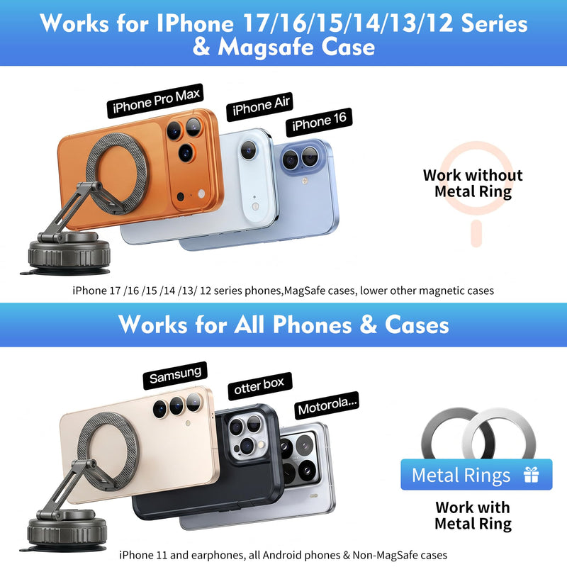 Magnetic Car Phone Holder for Magsafe, Upgraded Strongest Magnet 360° Adjustable Magnetic Phone Mount for Car,Phone Bracket for iPhone 17 16 15 14 13 12 Plus Pro Max Mini