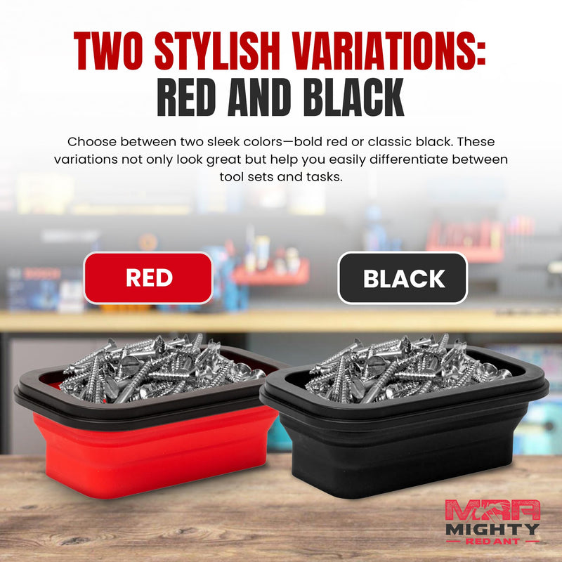 Magnetic Parts Tray Set 3-Pack - Collapsible Silicone Magnetic Tray with Strong Base - Multi-Size (Red) Red