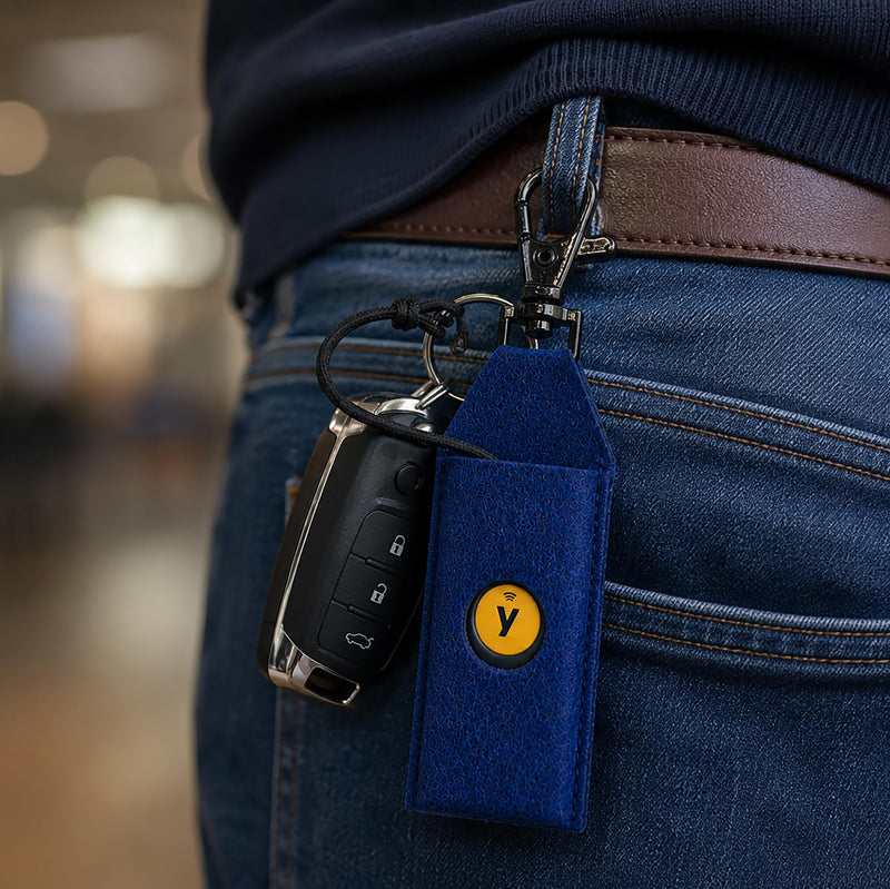 Felt Case for YubiKey, Keychain Holder,Compatible with YubiKey 5C NFC-5 NFC | YubiKey Felt Sleeve Case with Keychain Clip, Soft Felt, Navy Blue