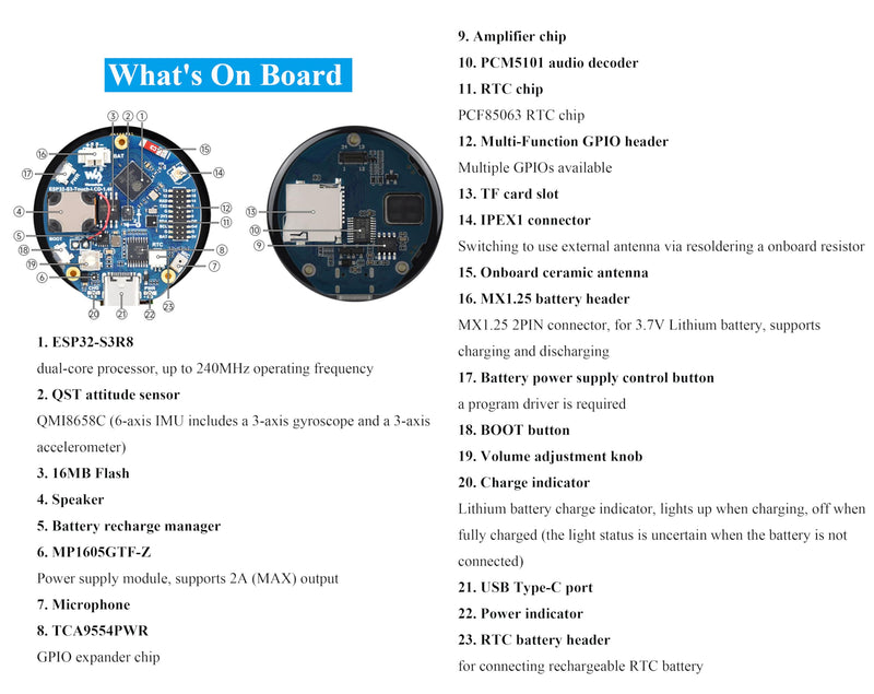 ESP32-S3 1.46inch Round Touch Display Development Board, 412×412 Pixel IPS LCD, Accelerometer and Gyroscope Sensor, Onboard Speaker and Microphone, ESP32 with Display, Supports W-i-F-i & B LE