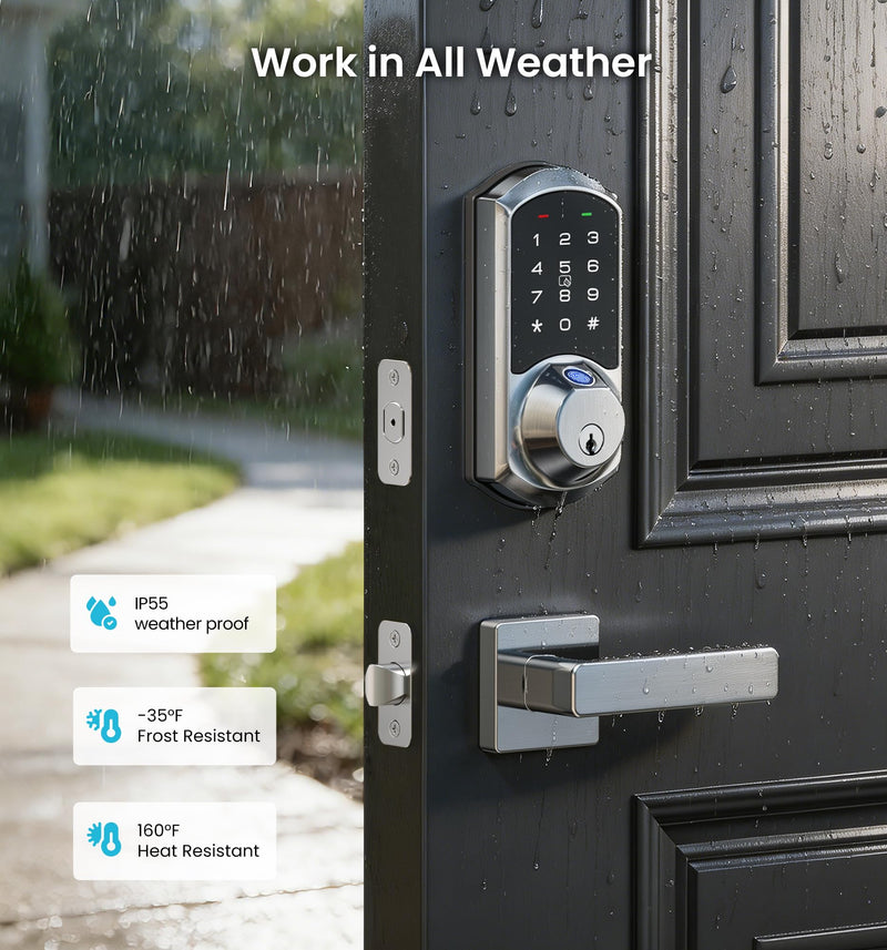 Veise VE07 Fingerprint Smart Door Lock, 7-in-1 Keyless Entry Deadbolt with App Control, Electronic Digital Touchscreen Keypad, Biometric Smart Locks for Front Door, Auto Lock, Satin Nickel