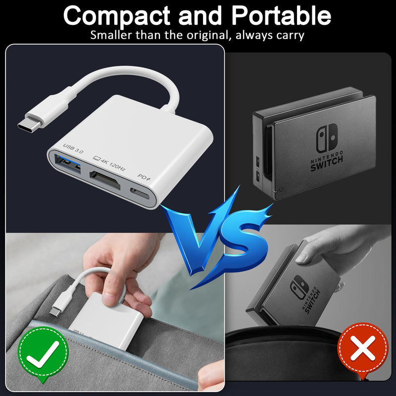 USB-C to HDMI Adapter for iPhone 15/16/17 to TV, 4K@120Hz Ultra HD Display with HDMI 2.1, 100W PD Charging & USB Port, Travel Adapter for MacBook/iPad/Samsung Galaxy/Switch 2