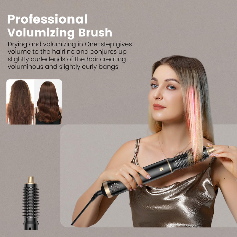 Airbrush Hair Styler, Air Brush 5 in 1 with Curl Straighten, Volumise, Smooth and Drying for Styling, Airbrush 5 in 1 Hot Air Styler for All Hair Type/Length Black