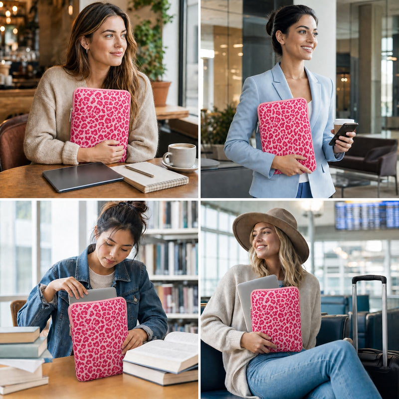 Padded Ereader Sleeve Pouch - Protective Book Sleeve for Kindle | 6-7 Inch Pink Leopard Print Tablet Paperbacks Bag Carrying Reading Accessories Bookish Gifts for Bookworms Reading Lovers
