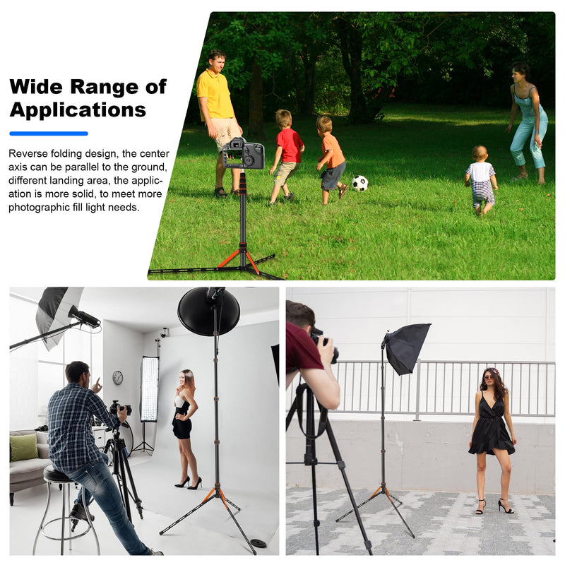 Soonpho Portable Light Stand Adjustable 7ft Carbon Fiber Lighting Tripod Stand with 180° Reversible Leg Tripod Light Photography Maximum Height of 86.5”/220cm for Flash Softboxes Camera SL-255C