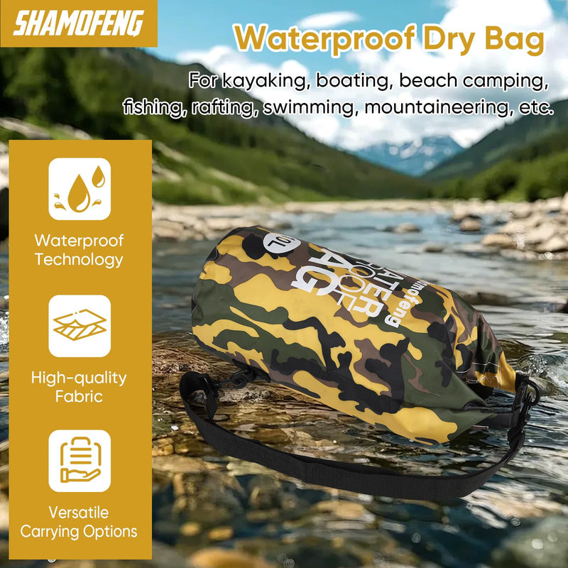 Waterproof Dry Bag 5L/10L/15L/20L/30L Roll Top Dry Storage Backpack with Phone Case, Collapsible Water Bottle, Sunglasses, Ear Band for Kayaking Boating Swimming Fishing Camping, Yellow 30L