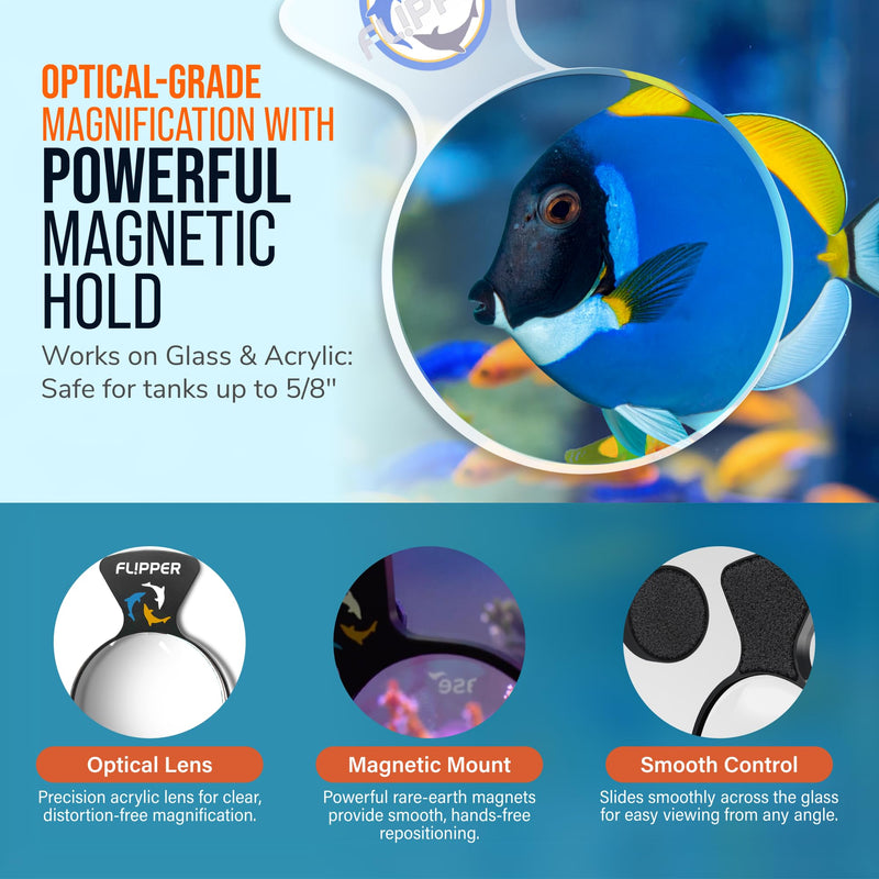 Flipper DeepSee 4" Magnetic Aquarium Viewer – Optical-Grade Magnifying Lens for Glass & Acrylic Tanks up to 5/8" Thick – Hands-Free Underwater Viewing for Fish, Corals & Aquarium Photography – Clear STD 4"