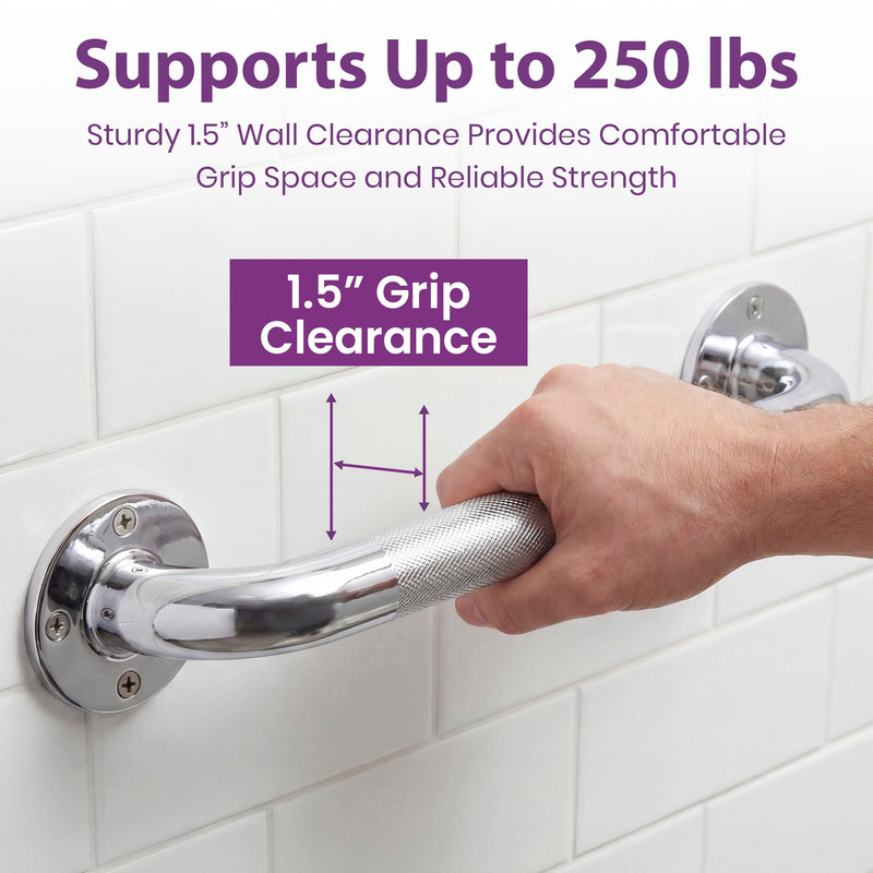 18 Inch Grab Bars for Bathtubs and Showers - Chrome Knurled Bathroom Safety Rail Handle - Non Slip Textured Grip Handicap Grab Bar for Seniors, 250 lbs Weight Support Capacity 18"