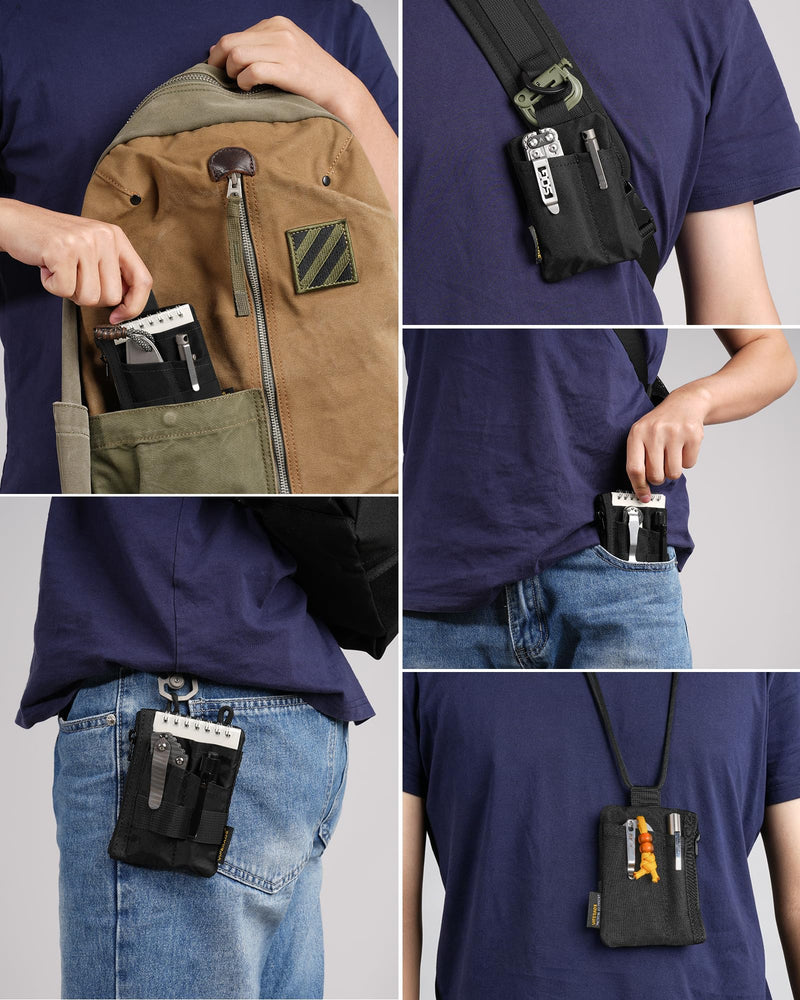 VIPERADE VE28 6-in-1 EDC Pouch, 500D Compact EDC Pocket Organizer, Molle Extension Tool Storage Bag, Small Coin Purse/Card Holder/Swiss Army Knife Pocket Pouch (Black) Black