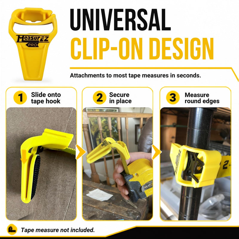 No Slip Tape Measure Hook Extension | Rubber Grip Hook for Round Edges | Measure Pipes, Columns & Curved Surfaces | Do-It-Yourself (DIY), Handyman, Construction Gift & Stocking Stuffer | USA Made 1 pack
