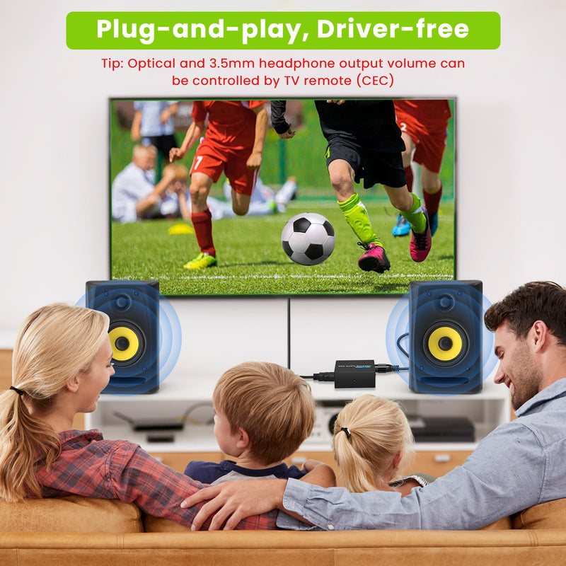 192KHz ARC Audio Extractor, HDMI ARC to Toslink/Optical+3.5mm AUX Output, HDMI to Optical Audio Adapter with 3.5mm RCA Cable, ARC to RCA Audio Converter for TV Amplifier Speaker/Soundbar/Headset
