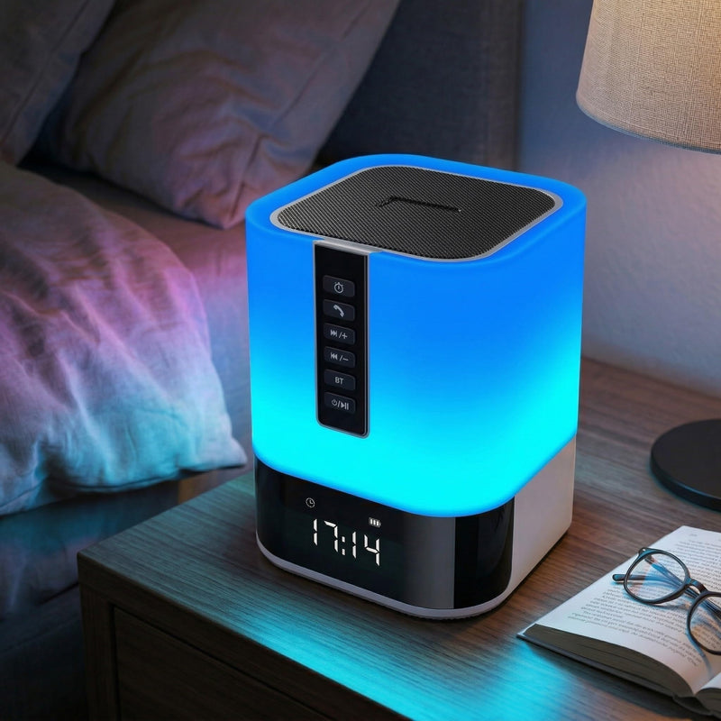 Night Light Bluetooth Speaker, 5 in 1 Touch Control Bedside Lamp Dimmable Multi-Color Changing, Bedroom Alarm Clock, Best Birthday Gift Ideas for 10 11 12 13 14 Year Old Teenage Girls/Boys