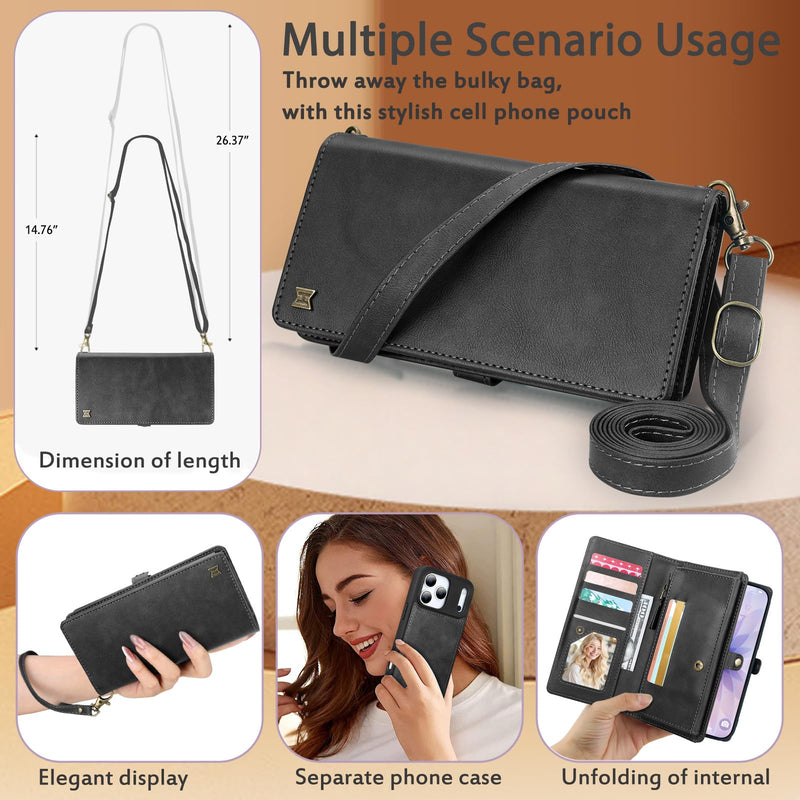 for Wallet Case Compatible with iPhone 17 Pro Max,Multi-Function Detachable 2 in 1 Magnetic iPhone 17ProMax Case Wallet,Flip Strap Zipper Card Holder Phone Case with Shoulder Strap(Darkgray) DarkGray