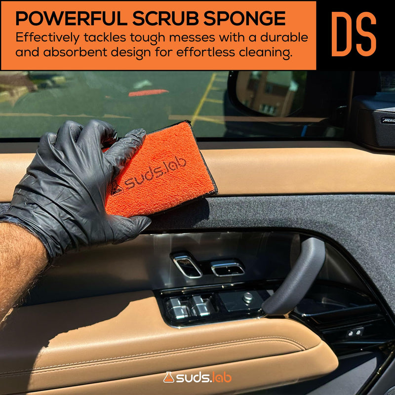 Suds Lab DS Microfiber Detailing Scrub Pad 2 Pack - Car Interior Cleaning & Detailing Microfiber Scrub Pads - Safe On Leather, Vinyl, Plastic, Etc. Set of 2