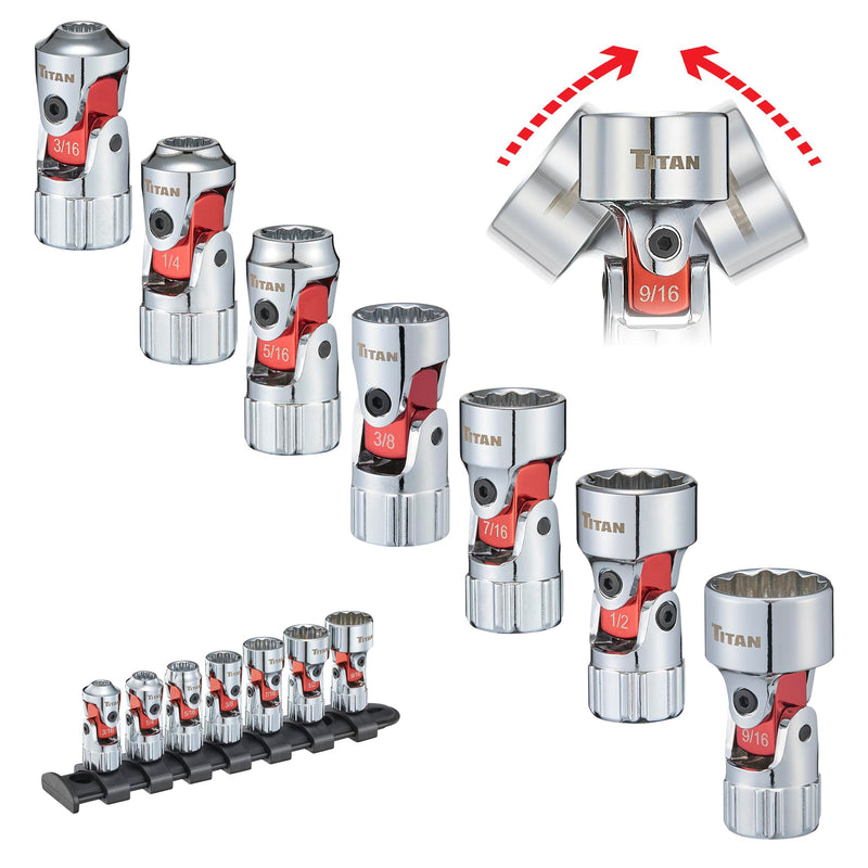 Titan 66860 7-Piece 1/4-Inch Drive SAE Auto Flex Universal Socket Set, 12-Point, 3/16-Inch to 9/16-Inch 0.188 - 0.563 Inch