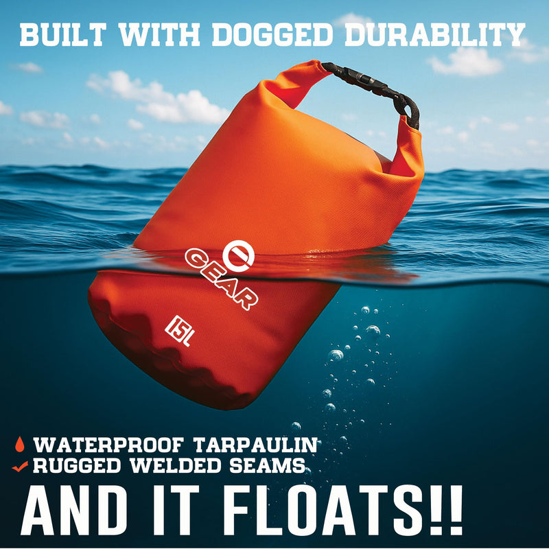 Enthusiast Gear Dry Bag 15L – Waterproof Floating Roll Top Dry Sack for Kayaking, Boating, Camping & Beach – Includes Quick Dry Microfiber Towel (Orange) Orange