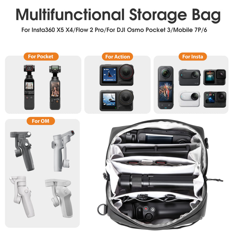 Carrying Travel Case for Insta 360 Luna Ultra Bag Accessories | Go Ultra X6 X5 X4 Air Organizer Multilayer Storage Soft For DJI Osmo Mobile 8 7P Pocket 4 4P 3 with Shoulder Strap