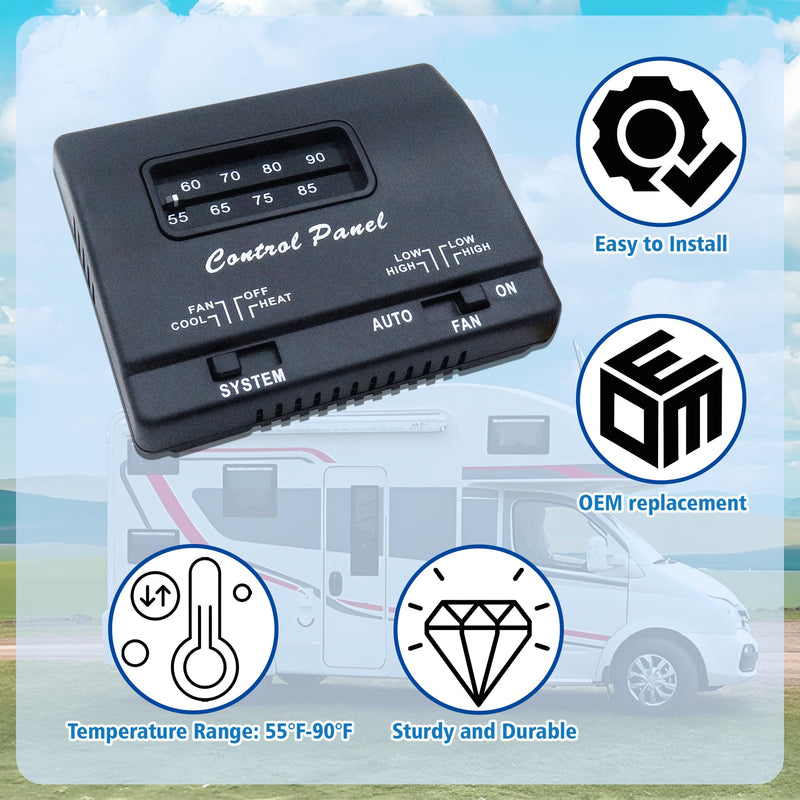 7330F3852 RV Air Conditioner Thermostat, Black, Single Stage Heating/Cooling Control, Compatible with Coleman Mach Series