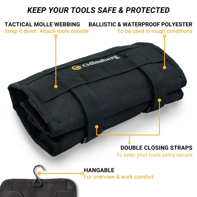 ODINSBERG Motorcycle Tool Roll Bag Tools NOT Included - Small Tool Bag Wrench Roll Up Tool Bag Organizer Pouch Wrap Motorcycle Tool Kit Box For Harley Enduro Dirt Bike UTV Motorcycle Accessories Gear