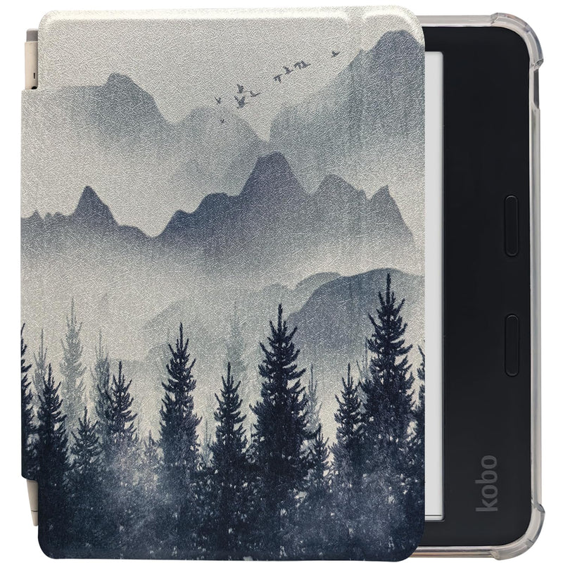 Folio Leather Case for 7" Kobo Libra Colour (2024) eReader - Ultra-Thin Enhanced Auto Sleep/Wake Cover with Transparent TPU Back, Magnetic Closure, Stylus Holder (Misty Forest) Misty Forest