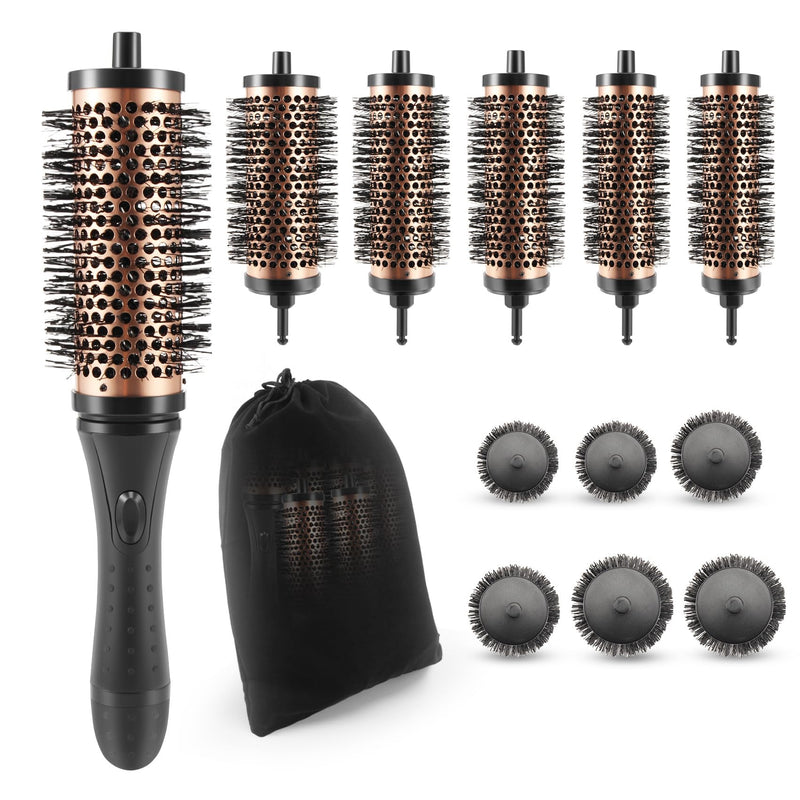 Round Hair Brush Set Detachable Handle Hair Roller Brush 3 Sizes Round Hair Brush for Blow Drying with 6 Positioning Clips,6 Barrels 1 Handle Black